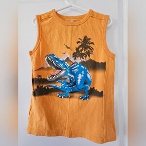 Jumping Beans Boy's Tank Top‎ L (7) Orange Blue Dinosaur Graphic Cotton Animal